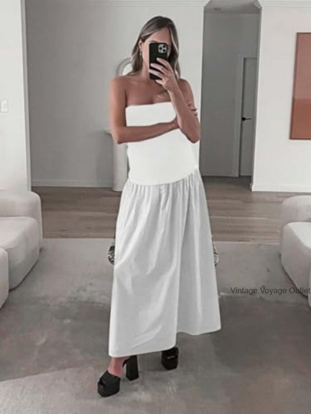 Strapless Maxi Dress A-Line Tube Sleeveless Summer Beach Formal Casual - Picture 4 of 7